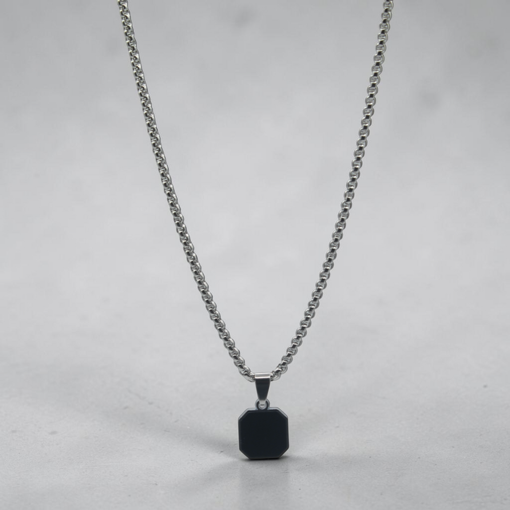 Square Onyx Pendant Necklace