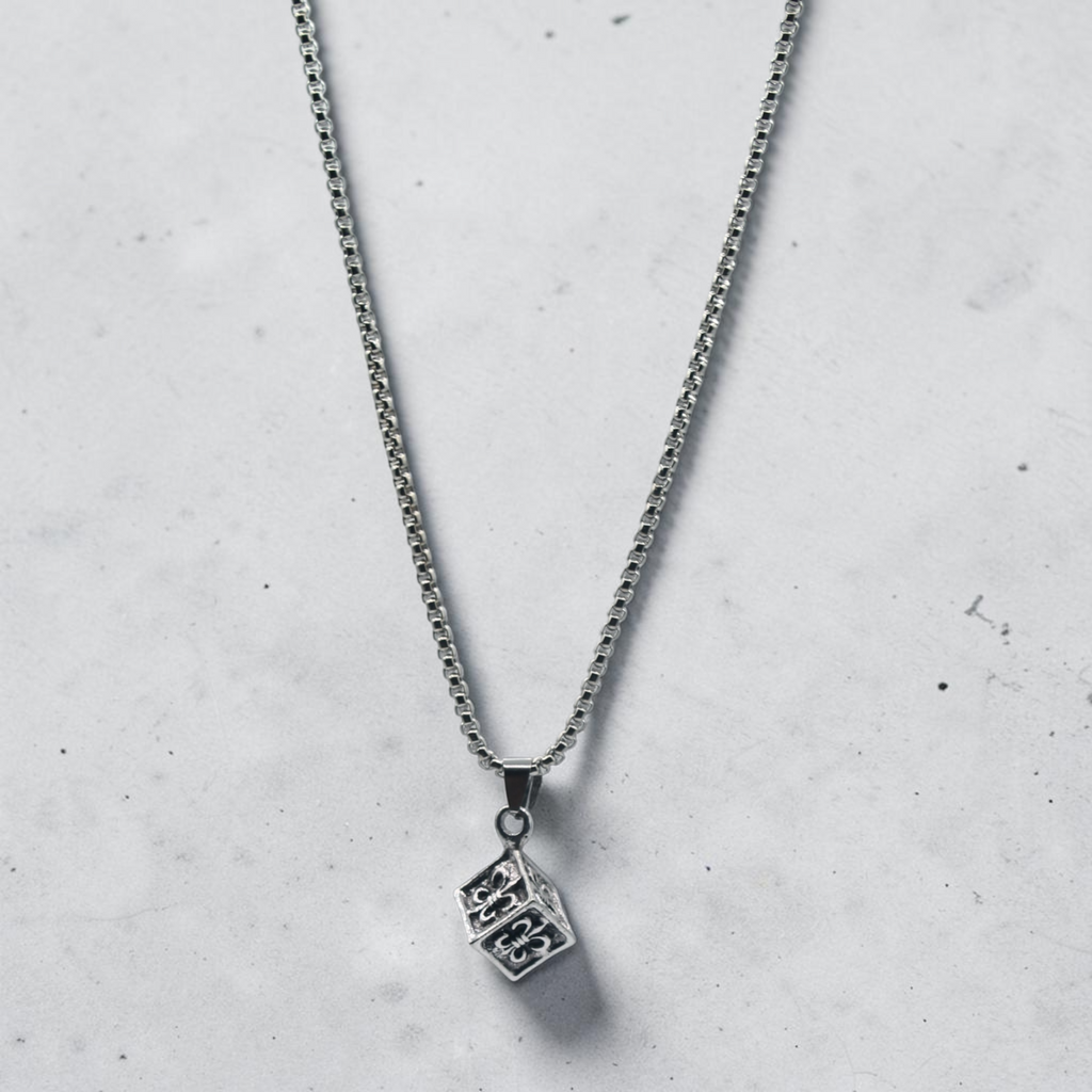 Fleur-de-Lis Cube Pendant Necklace