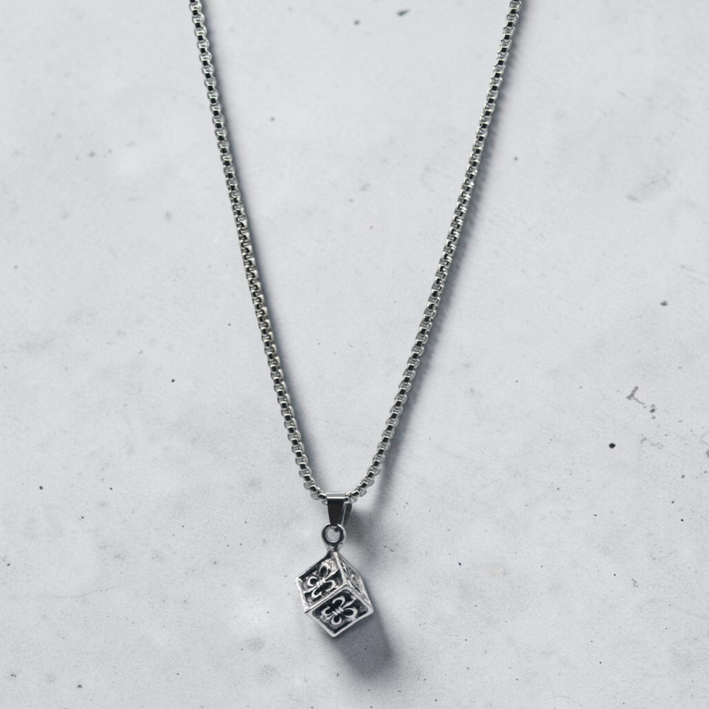 Fleur-de-Lis Cube Pendant Necklace