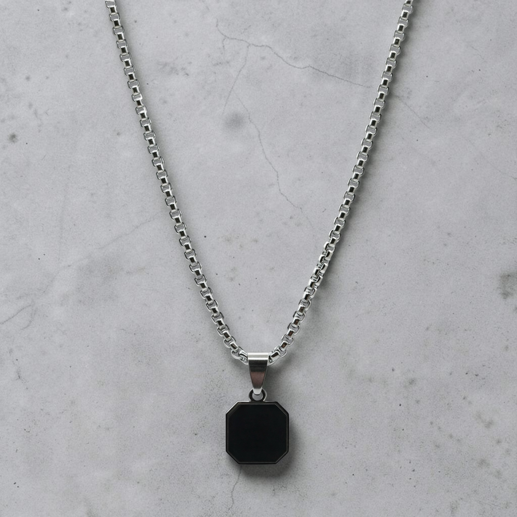 Square Onyx Pendant Necklace