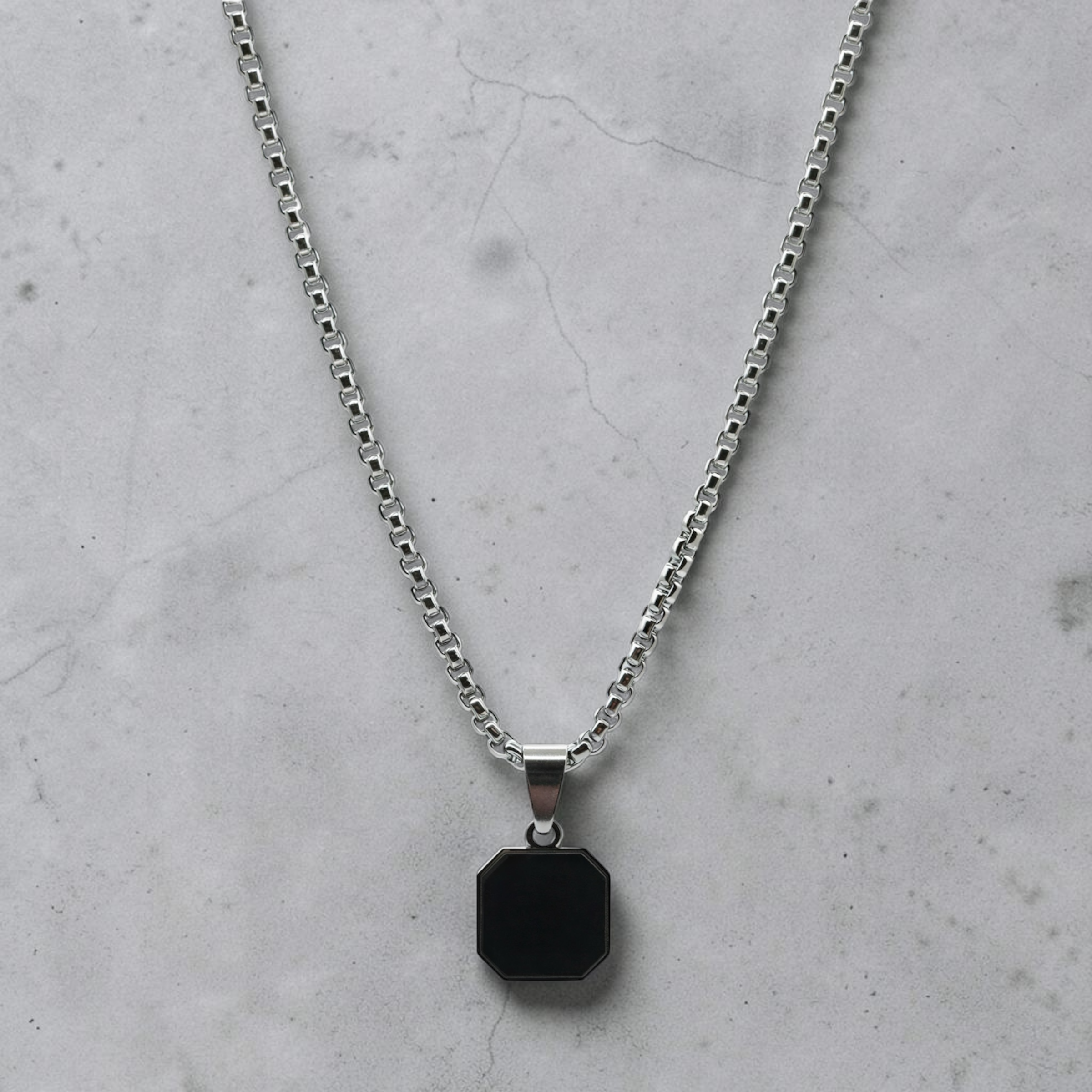 Square Onyx Pendant Necklace