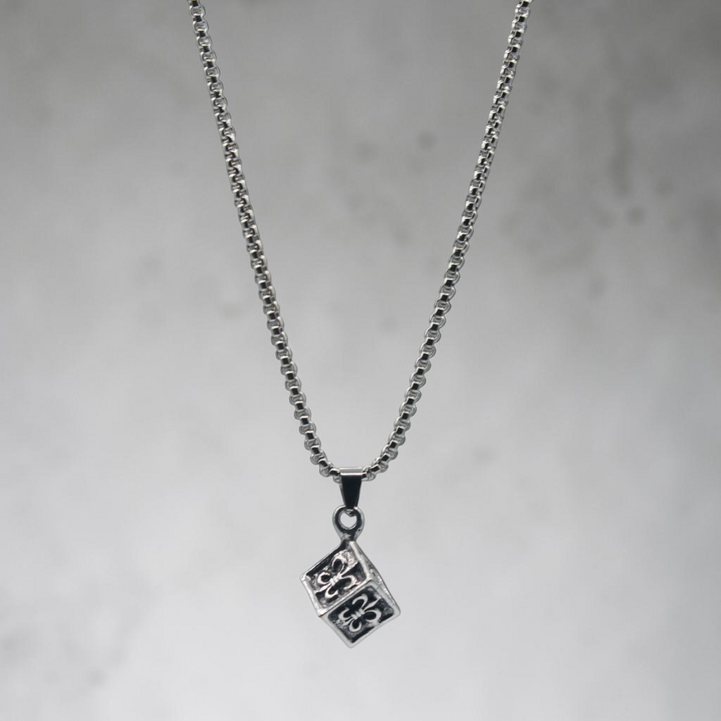 Fleur-de-Lis Cube Pendant Necklace