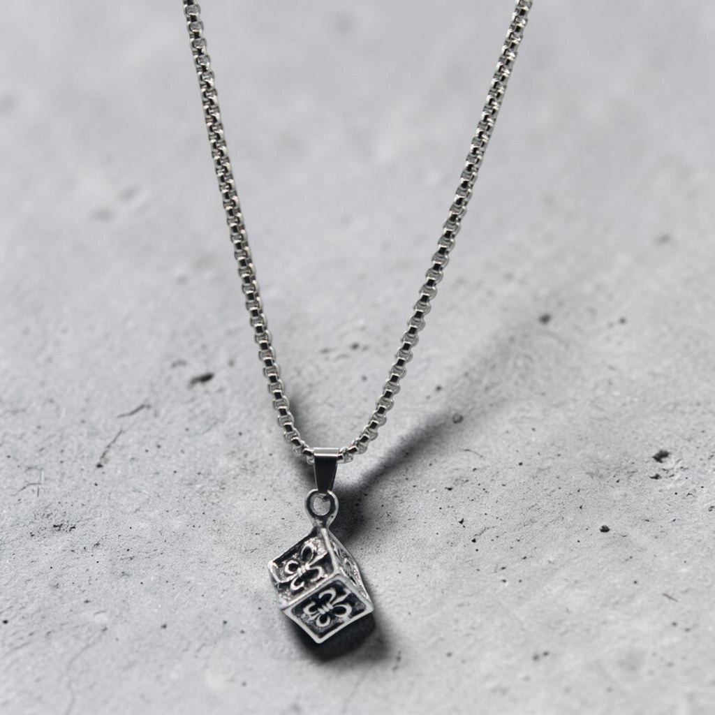 Fleur-de-Lis Cube Pendant Necklace