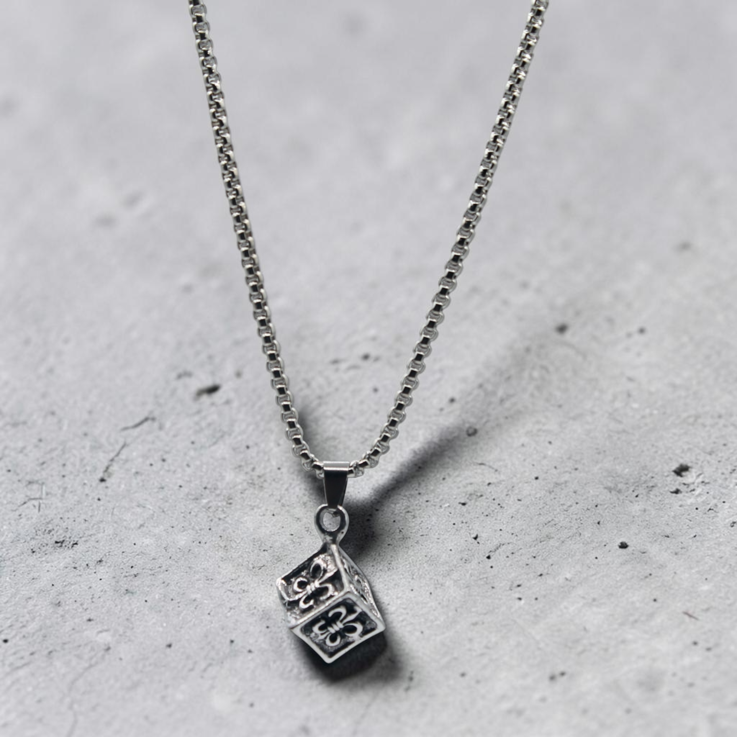 Fleur-de-Lis Cube Pendant Necklace