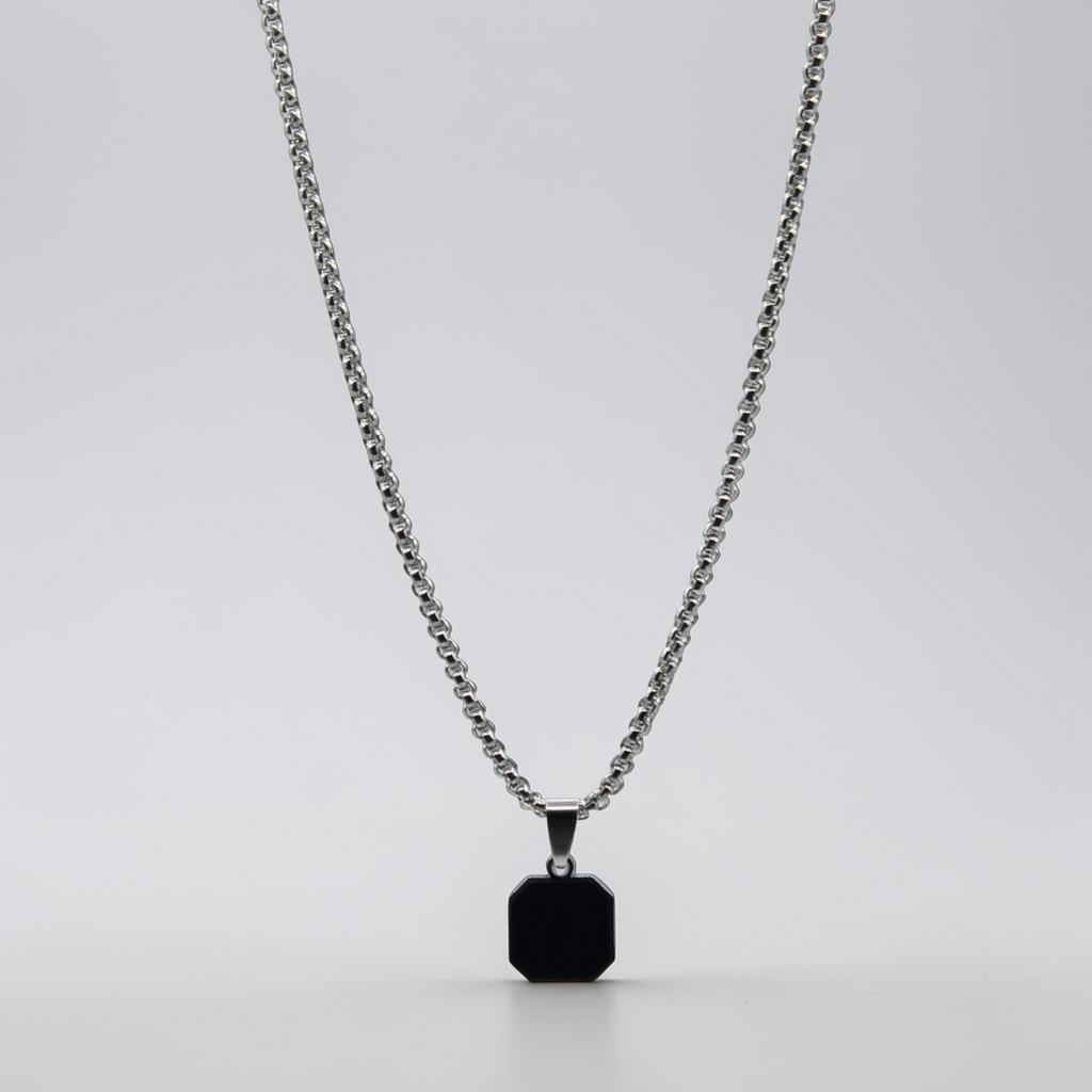 Square Onyx Pendant Necklace