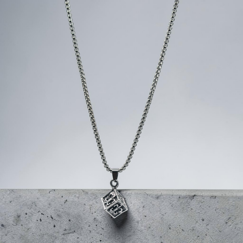 Fleur-de-Lis Cube Pendant Necklace