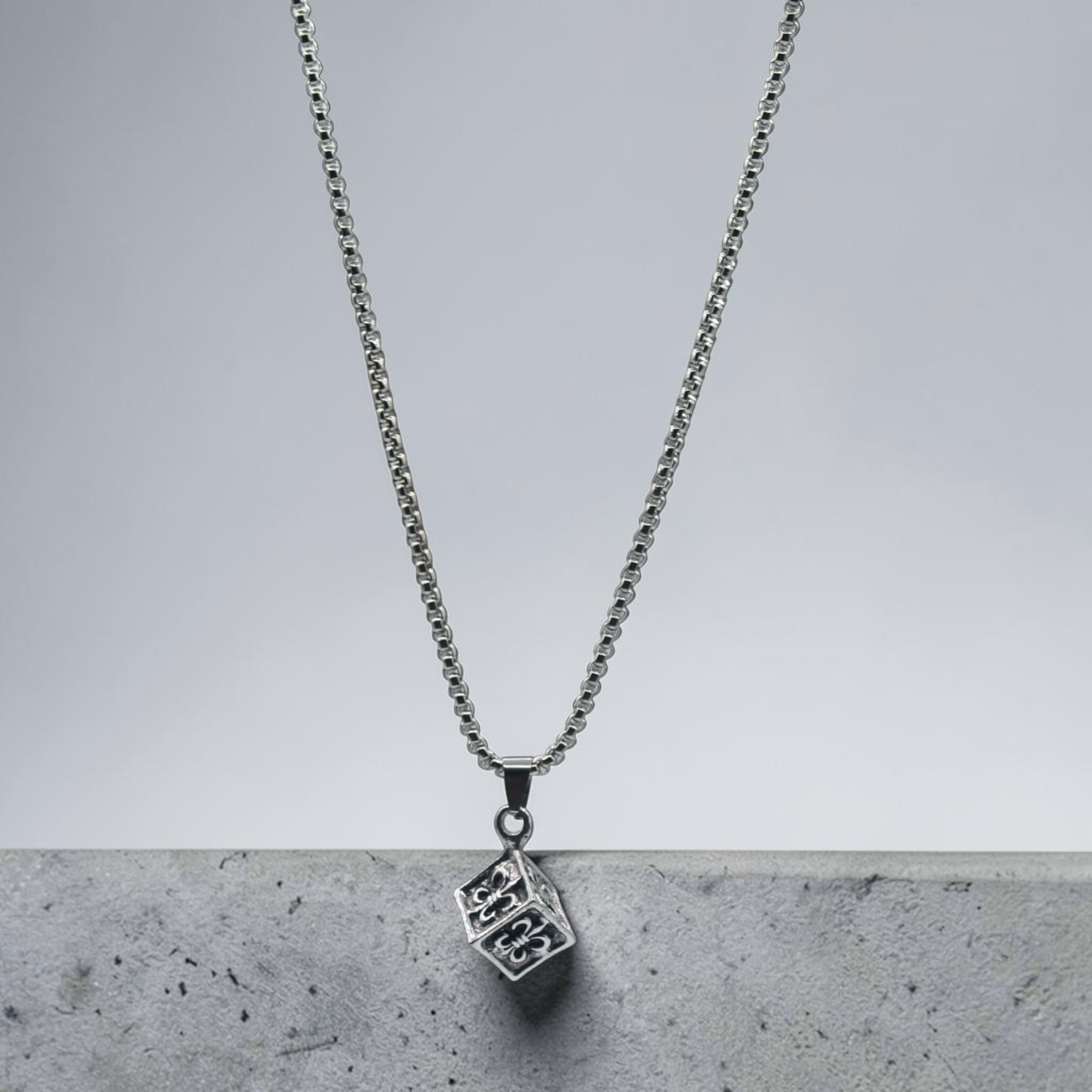 Fleur-de-Lis Cube Pendant Necklace