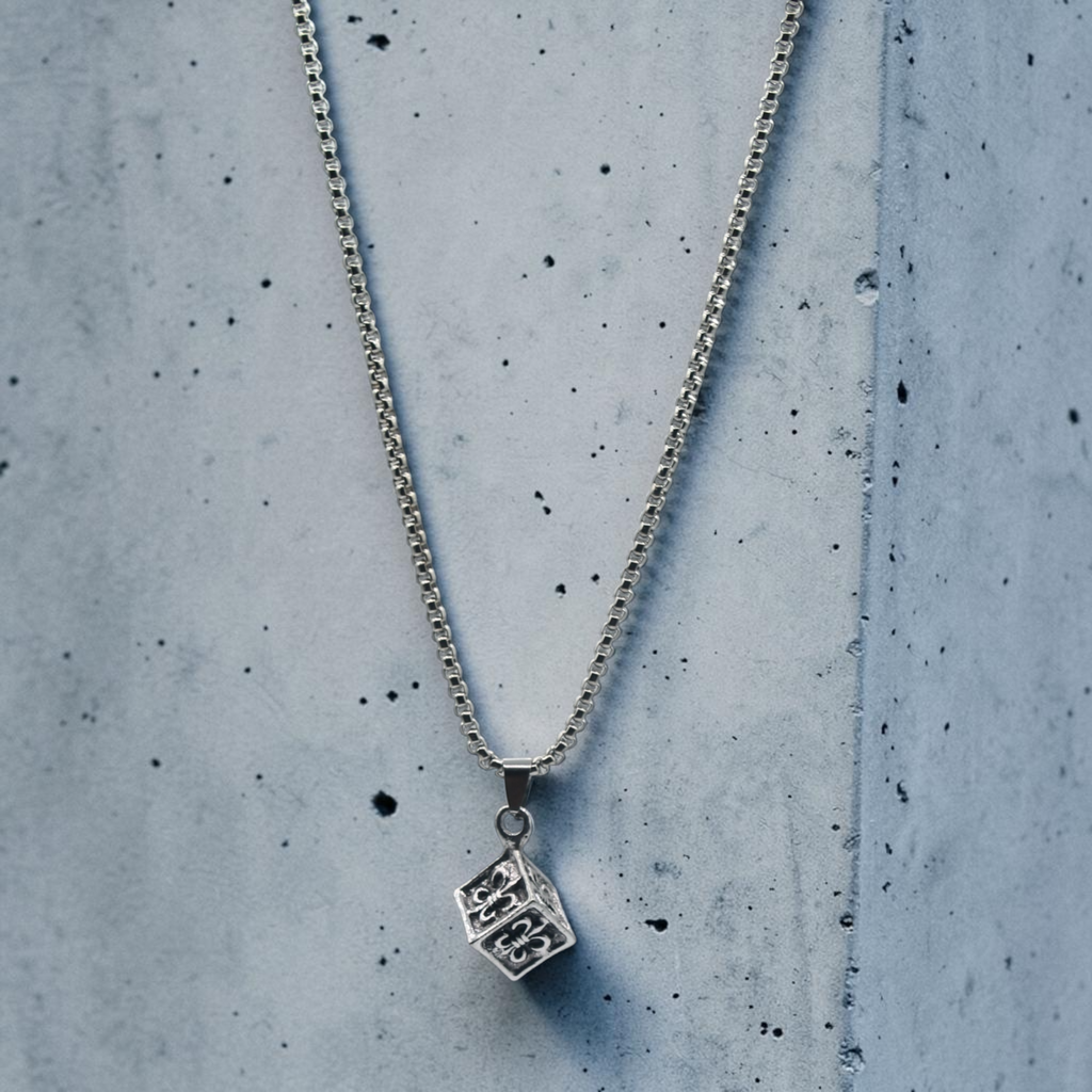 Fleur-de-Lis Cube Pendant Necklace