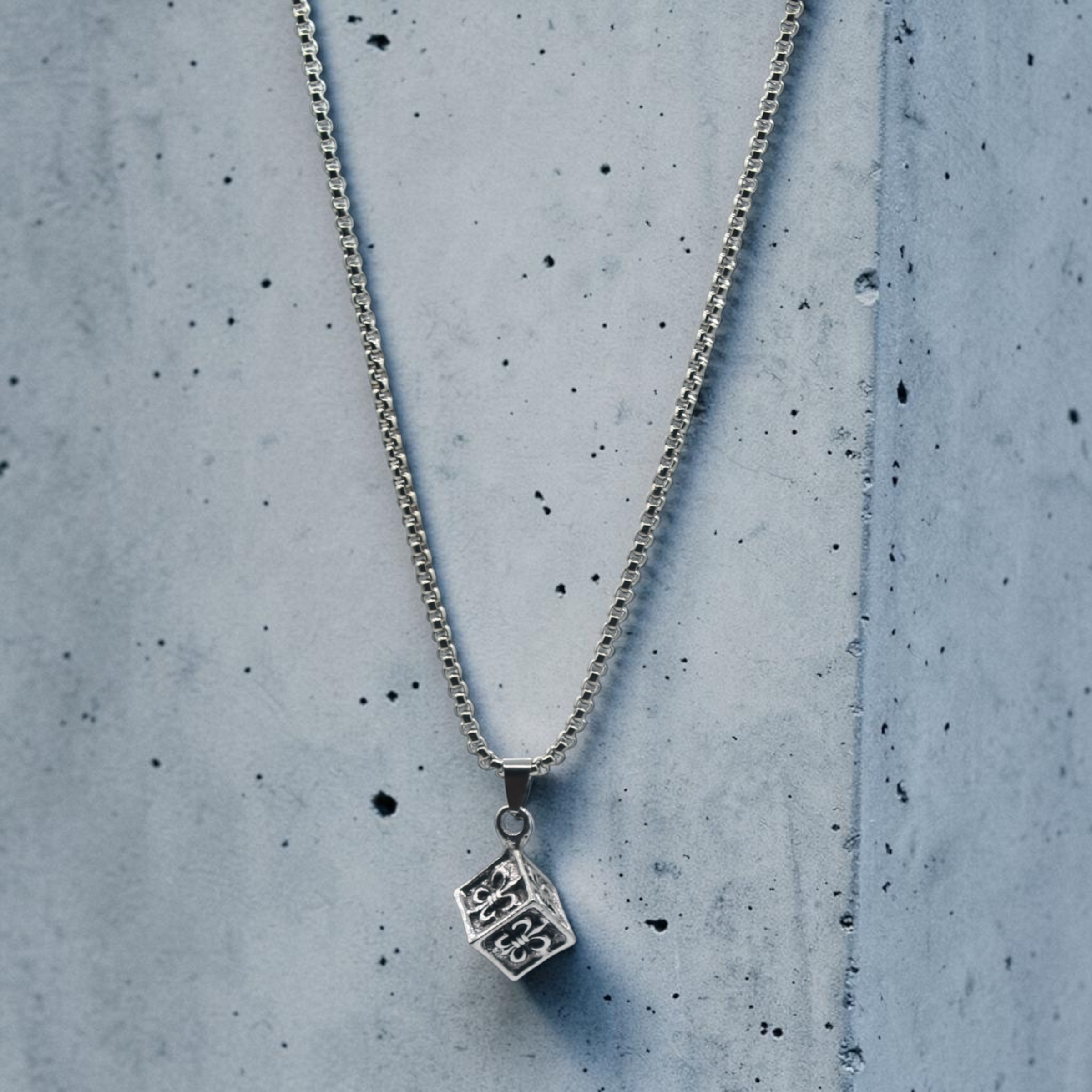 Fleur-de-Lis Cube Pendant Necklace