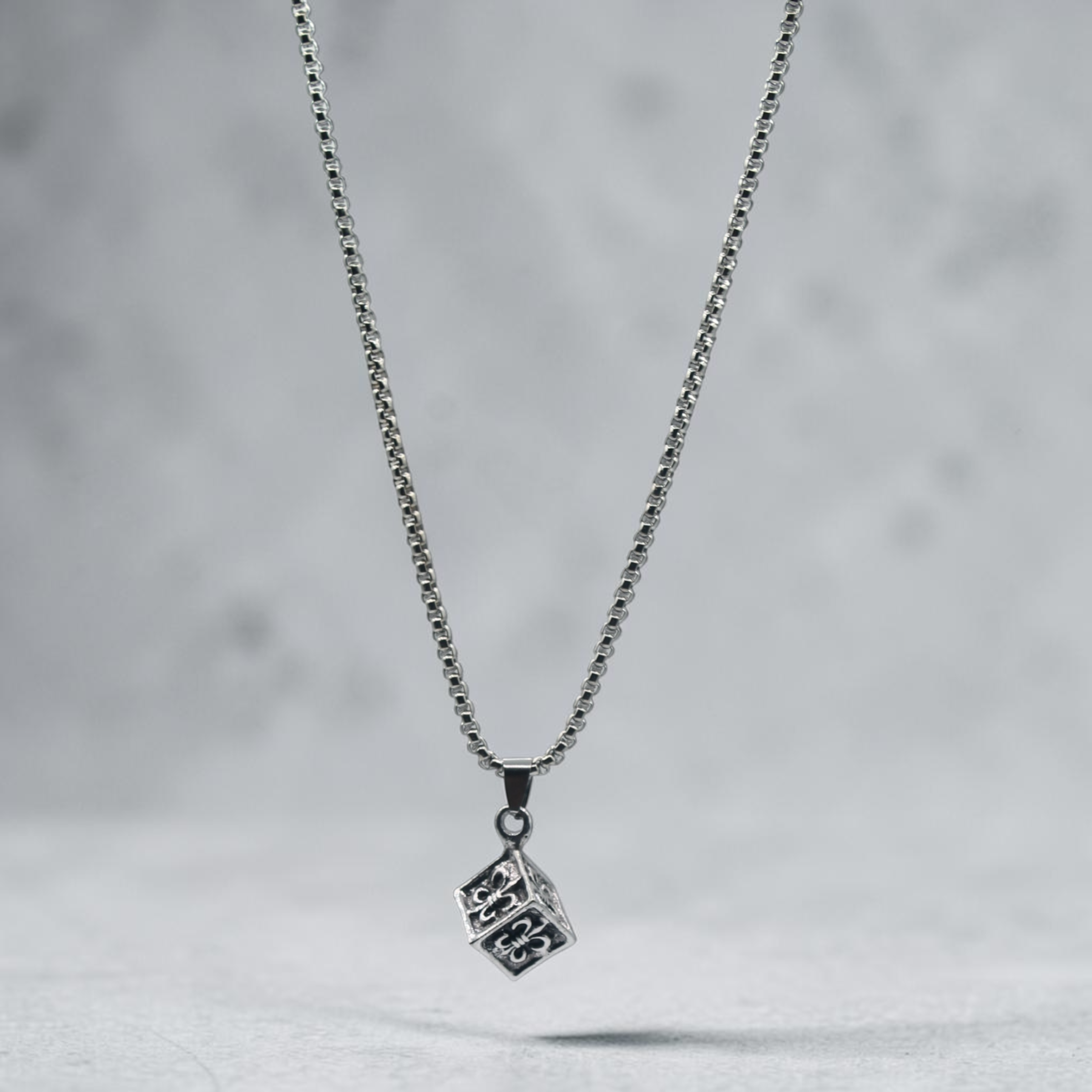 Fleur-de-Lis Cube Pendant Necklace