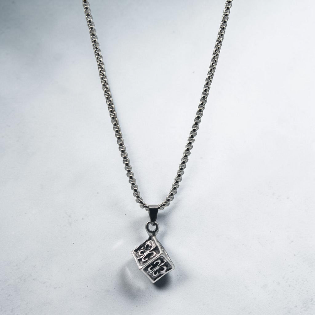 Fleur-de-Lis Cube Pendant Necklace