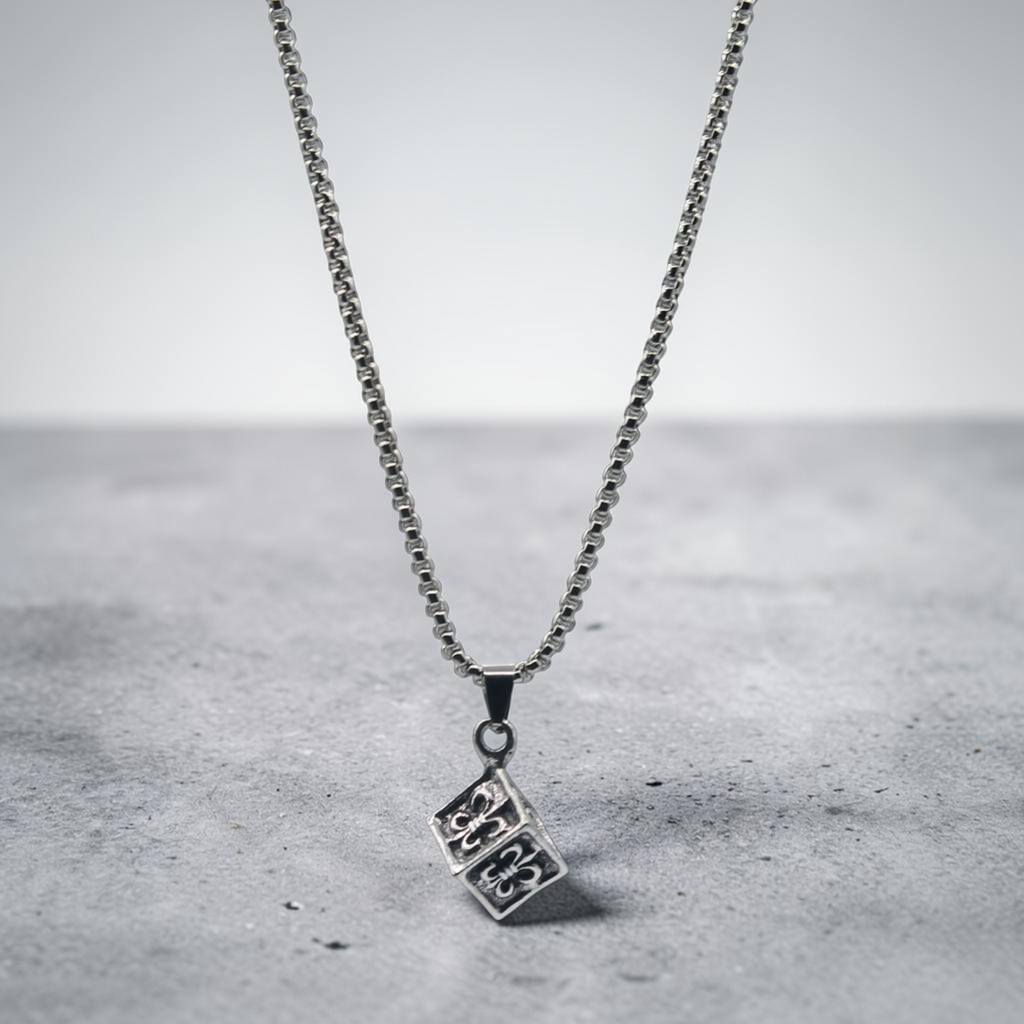 Fleur-de-Lis Cube Pendant Necklace