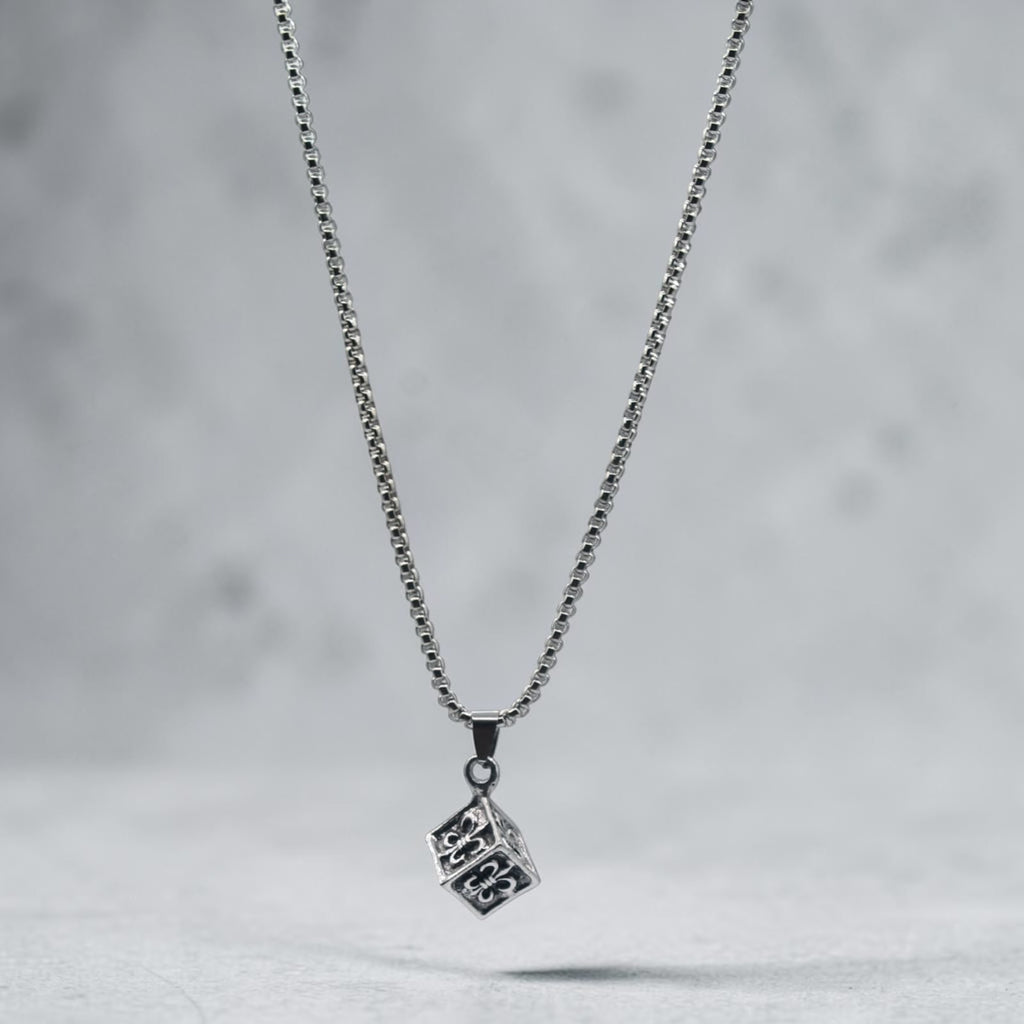 Fleur-de-Lis Cube Pendant Necklace
