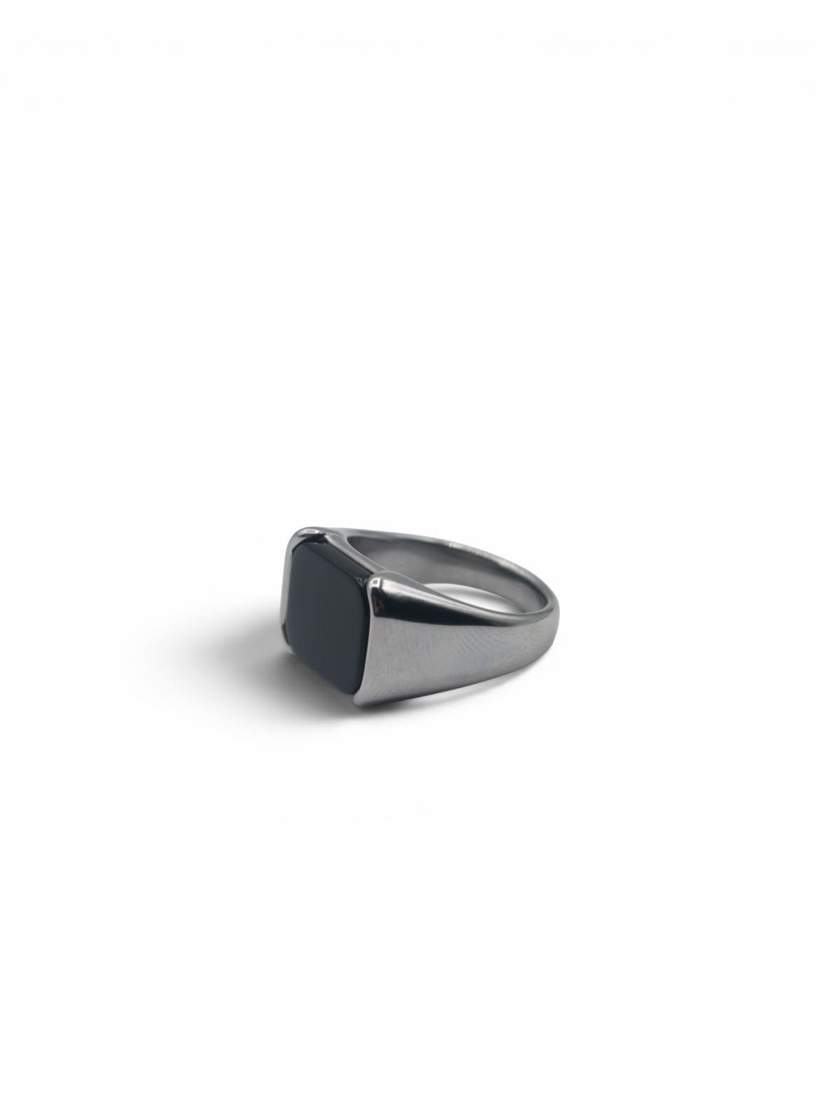 Onyx Signet Ring — Brushed Silver