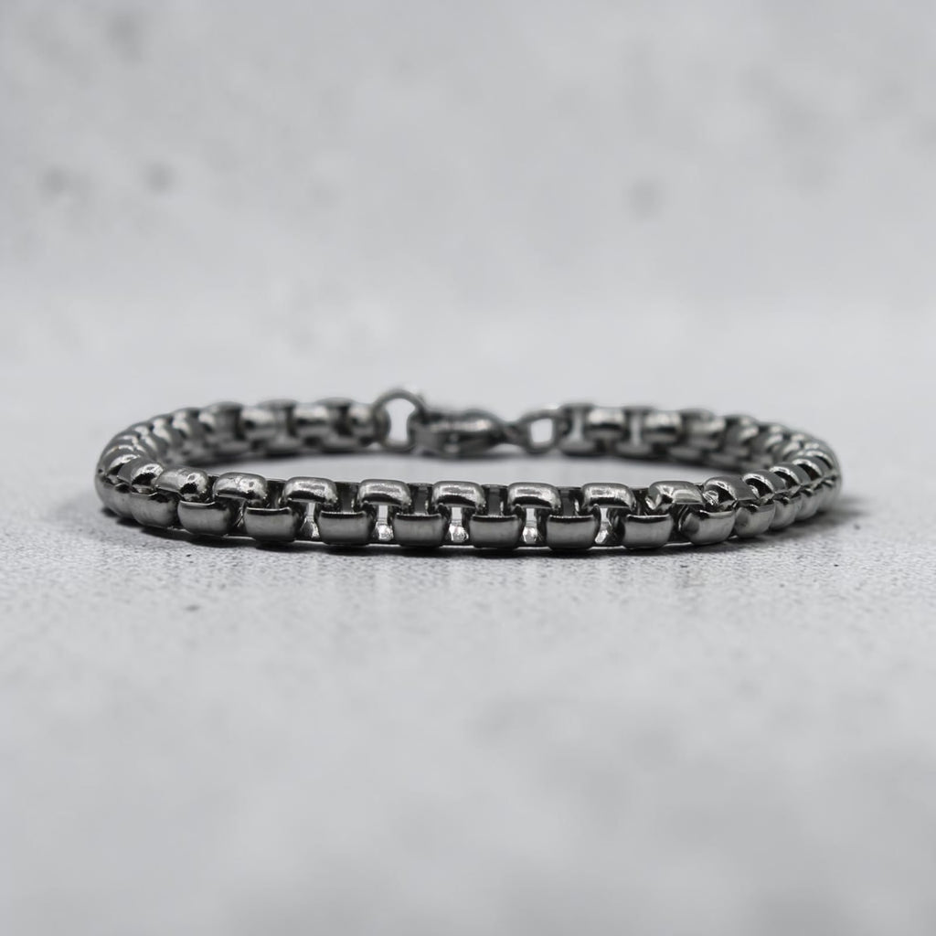 Box Chain Bracelet — Polished Silver, angled view 2