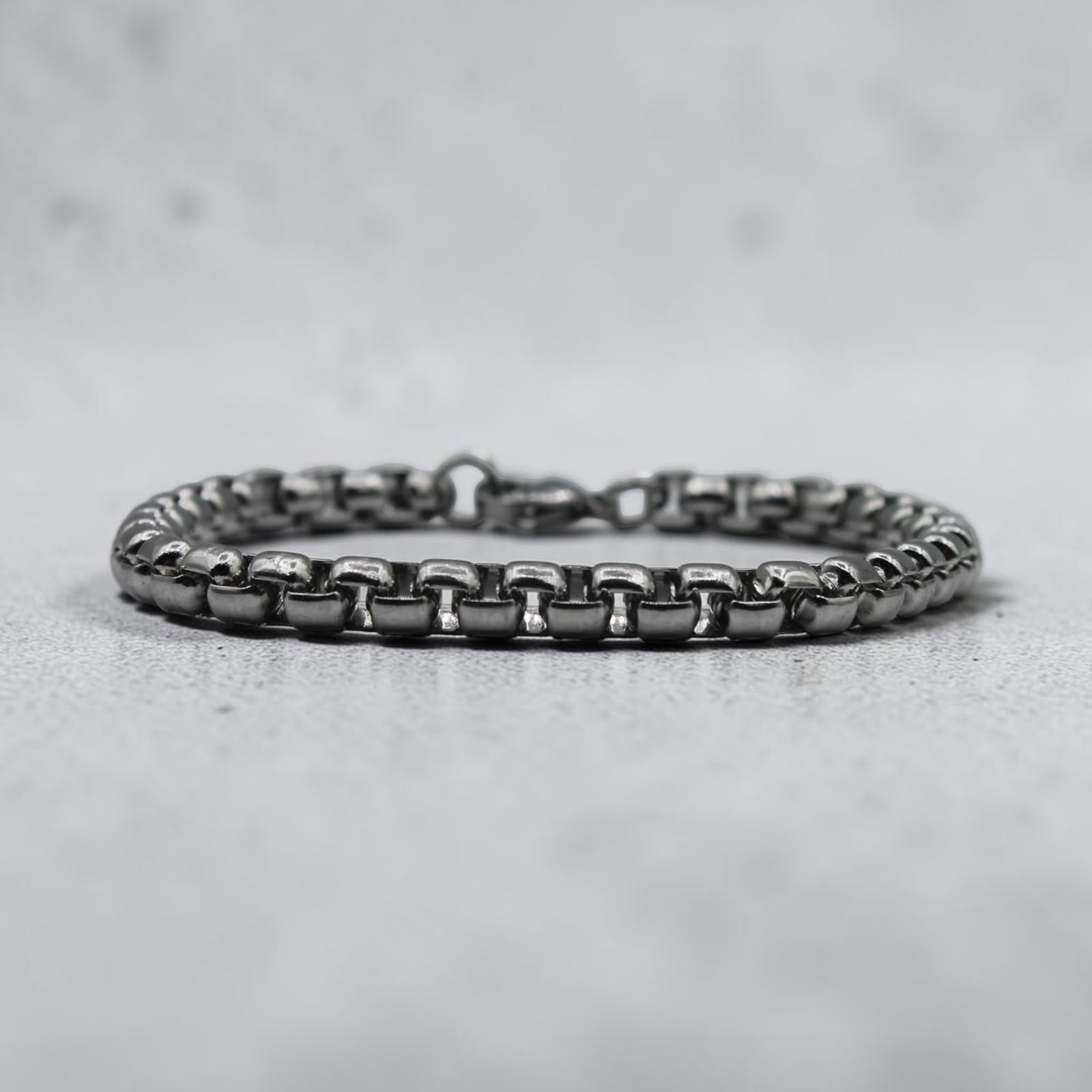 Box Chain Bracelet — Polished Silver, angled view 2