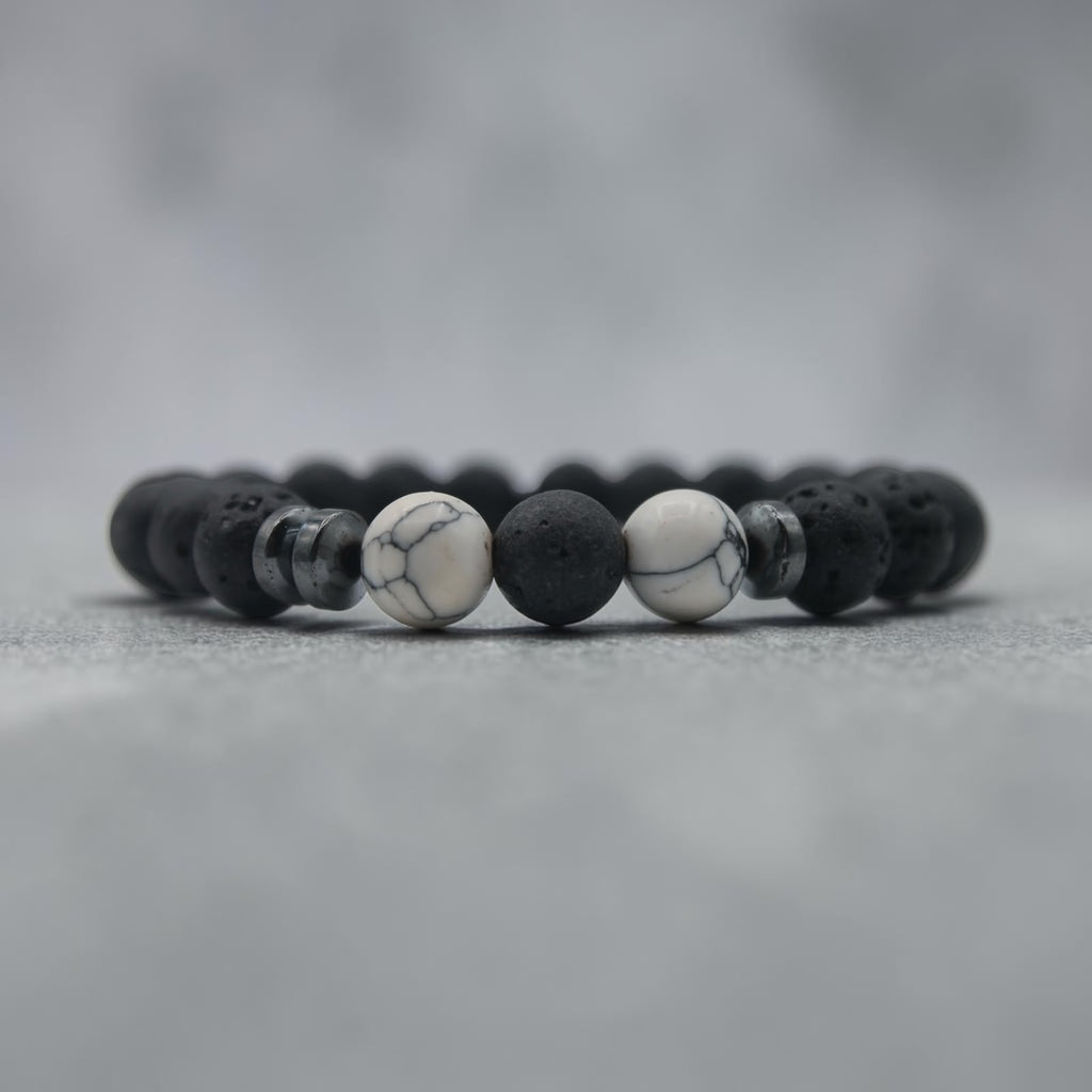 Lava stone and howlite bead bracelet
