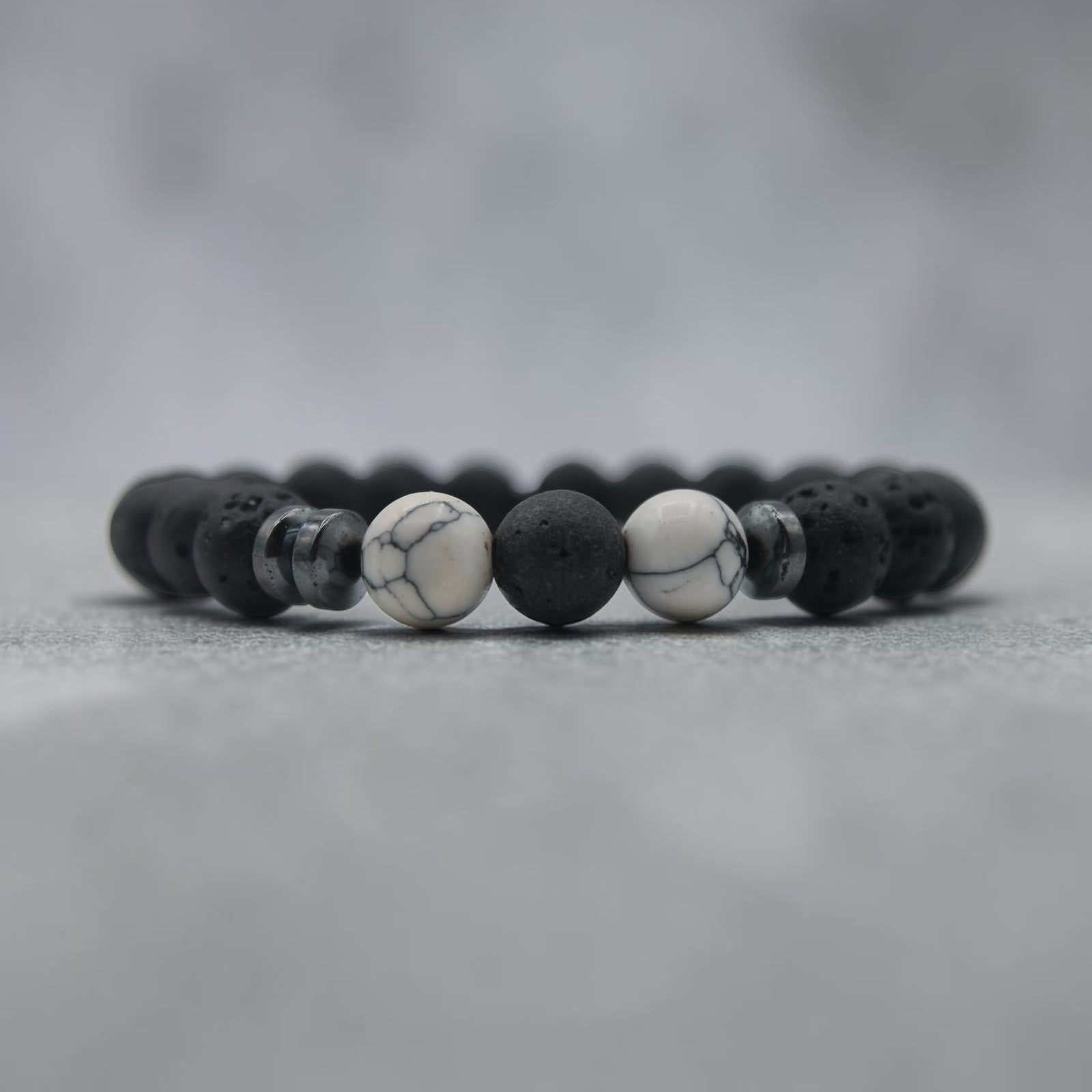 Lava stone and howlite bead bracelet