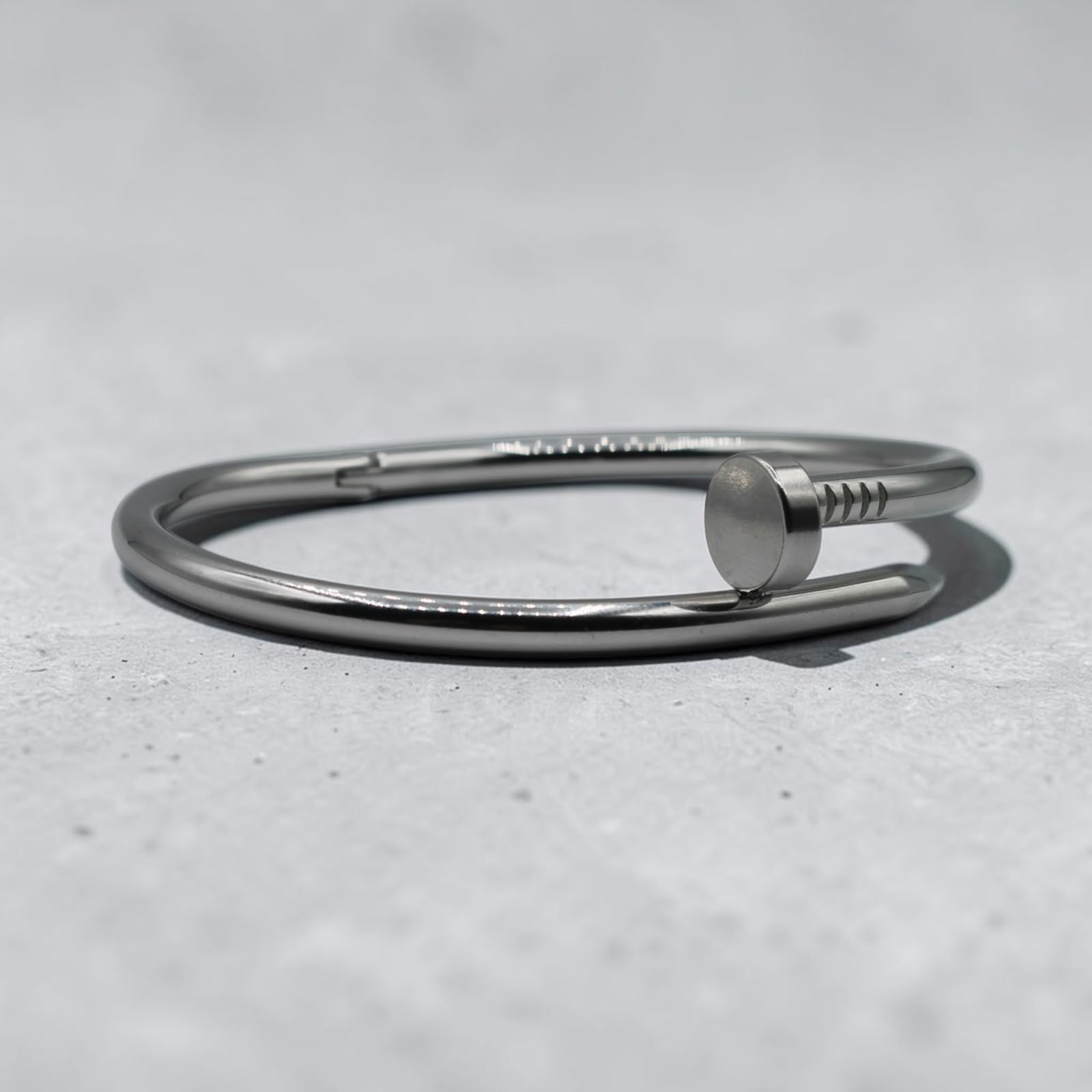 Nail Cuff Bracelet — Signature Silver Cuff, angled view 2