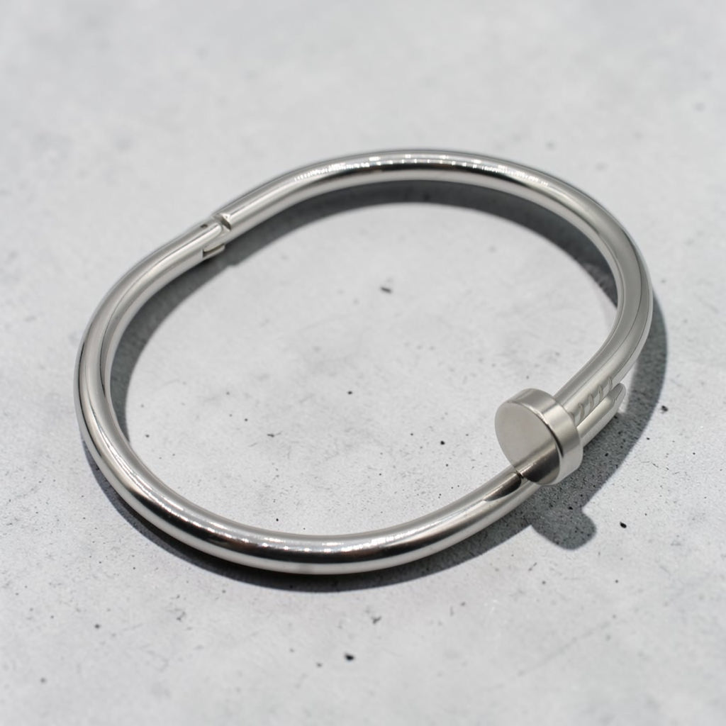 Nail Cuff Bracelet — Signature Silver Cuff, angled view 3