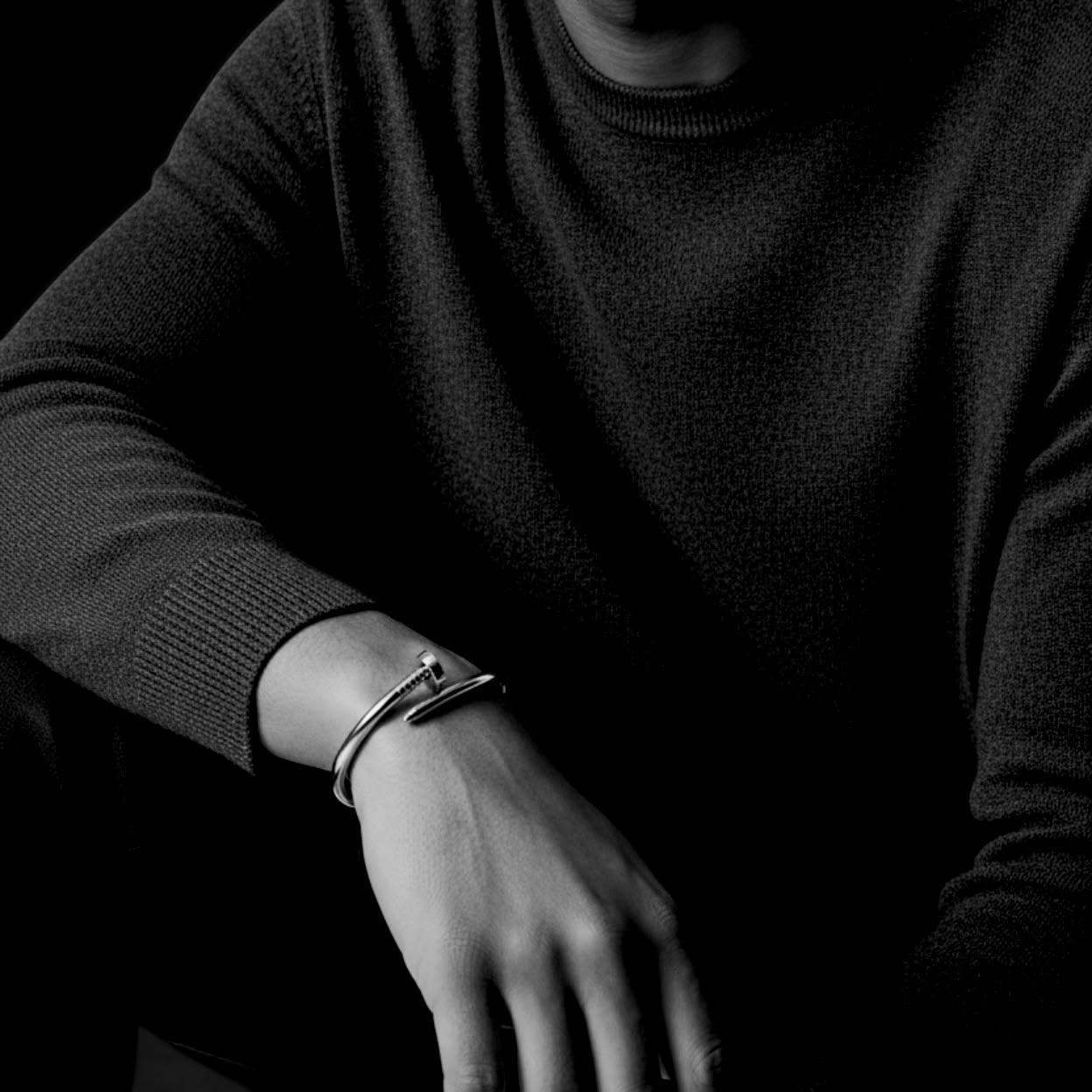 Nail Cuff Bracelet — Signature Silver Cuff, worn on wrist detail