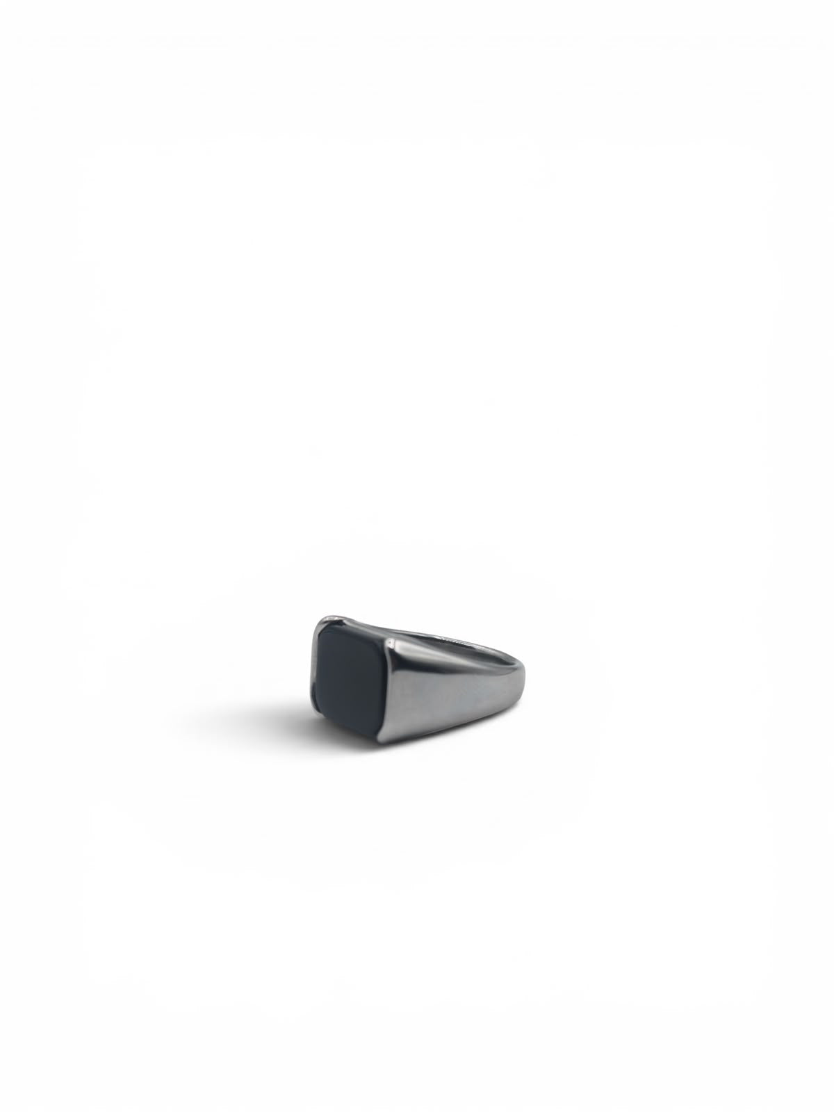 Onyx Signet Ring — Brushed Silver, additional angle