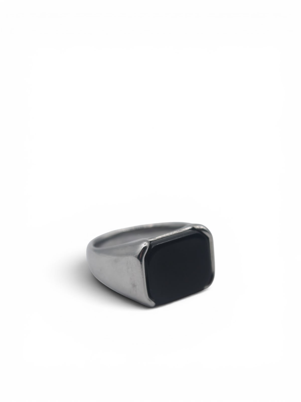 Onyx Signet Ring — Brushed Silver, additional angle