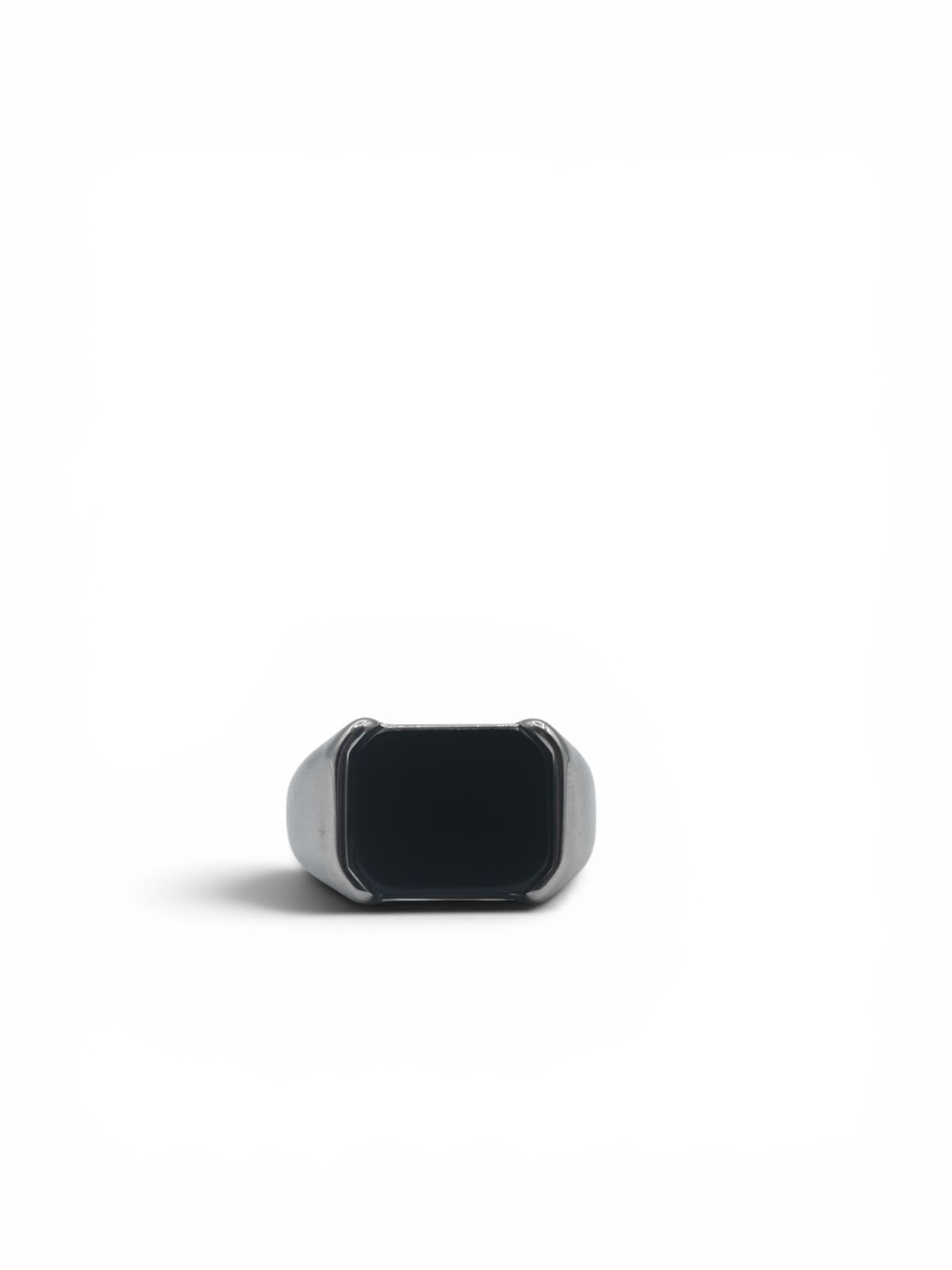 Onyx Signet Ring — Brushed Silver, front-facing