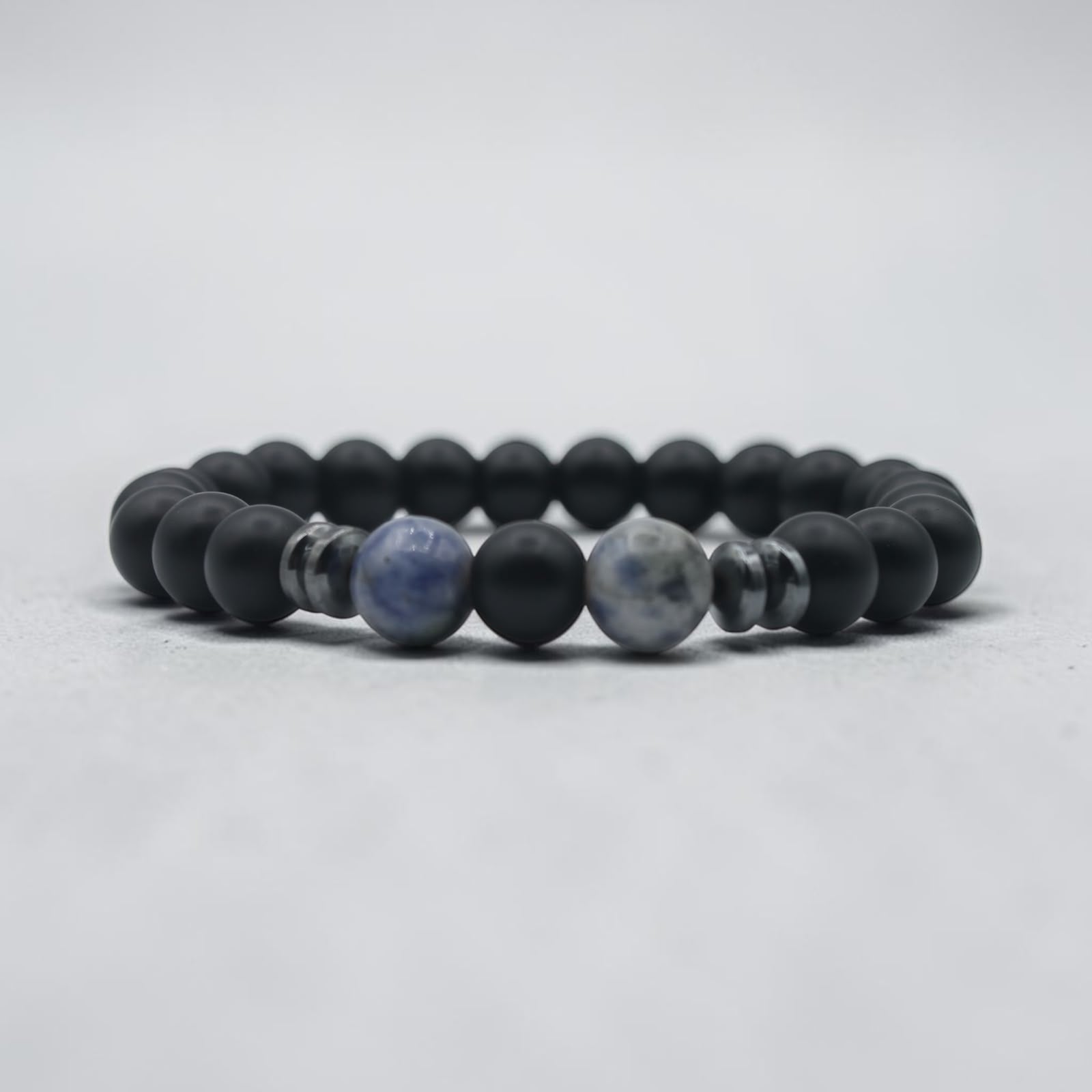 Onyx & Sodalite Bead Bracelet — Matte Black, additional angle