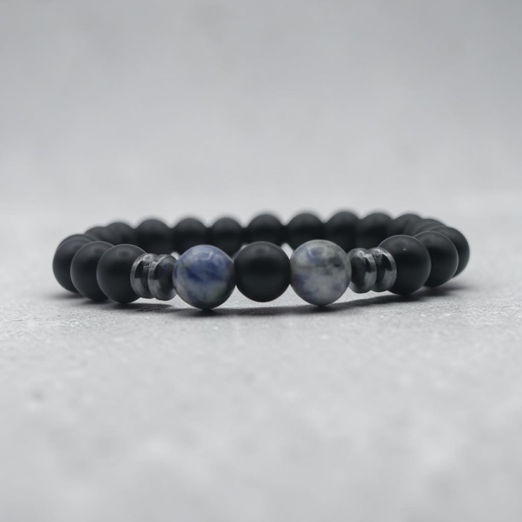 Onyx & Sodalite Bead Bracelet — Matte Black, additional angle