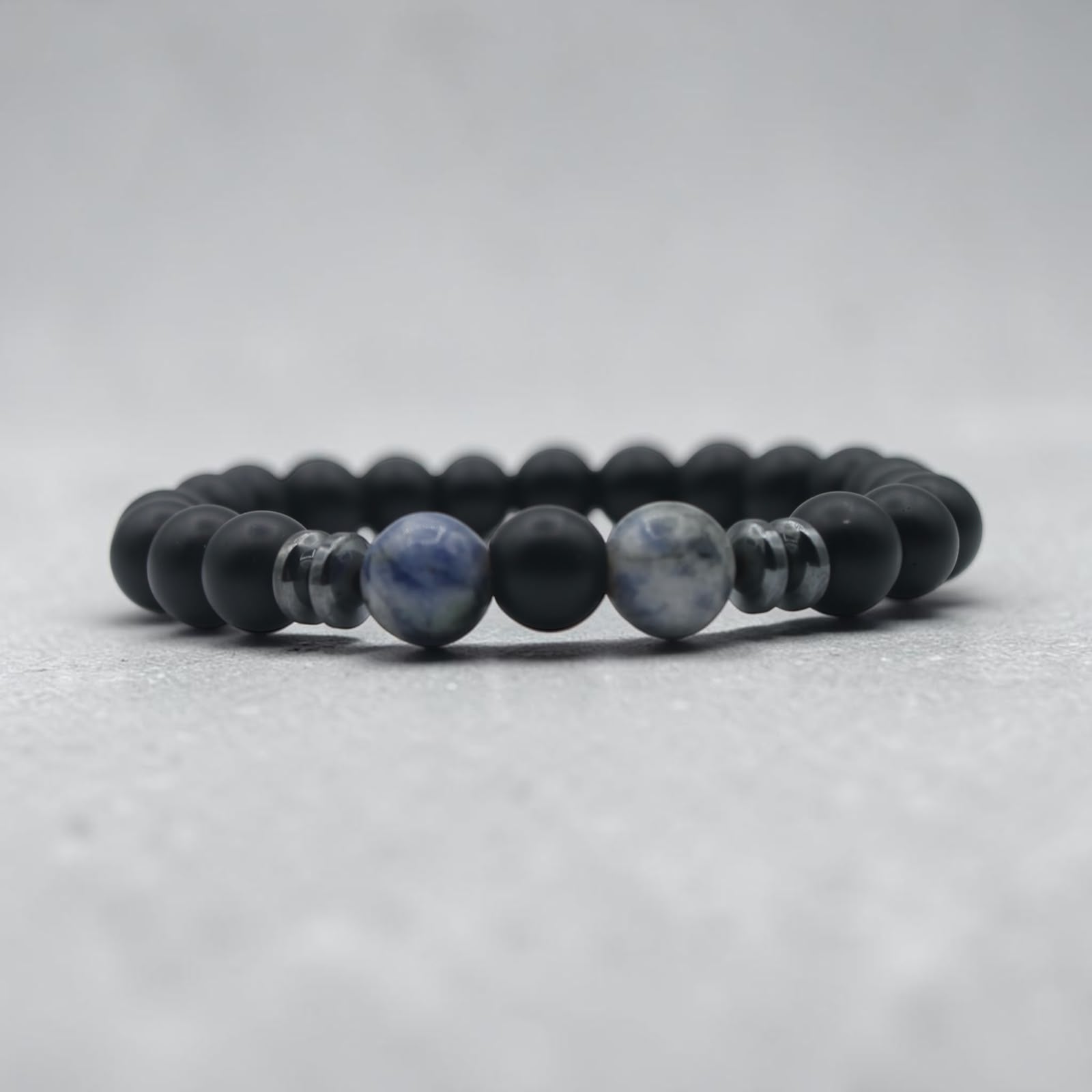 Onyx & Sodalite Bead Bracelet — Matte Black, additional angle