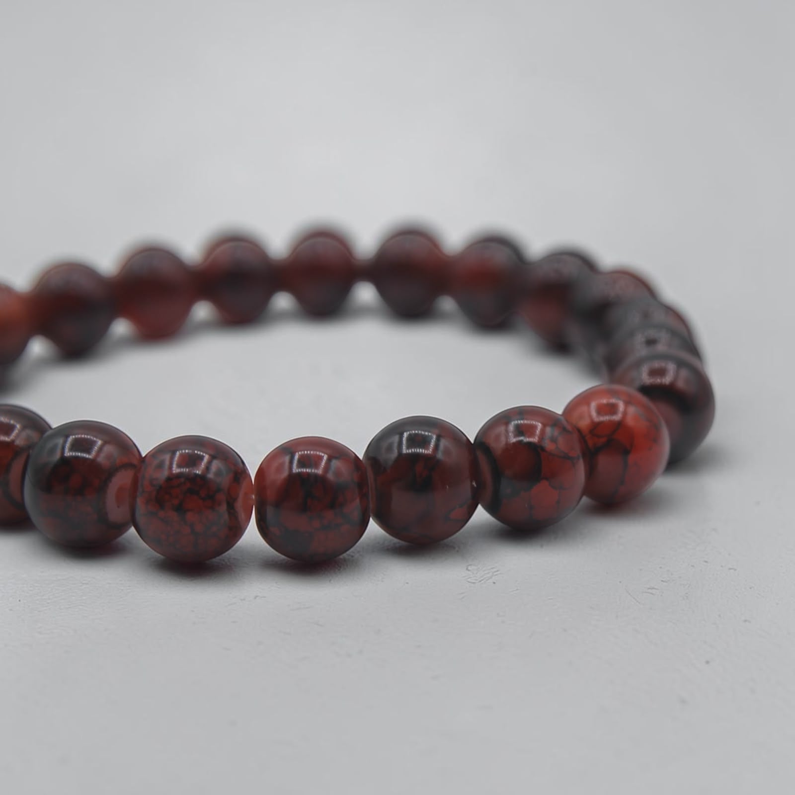 Red Jasper Beaded Bracelet, close-up detail