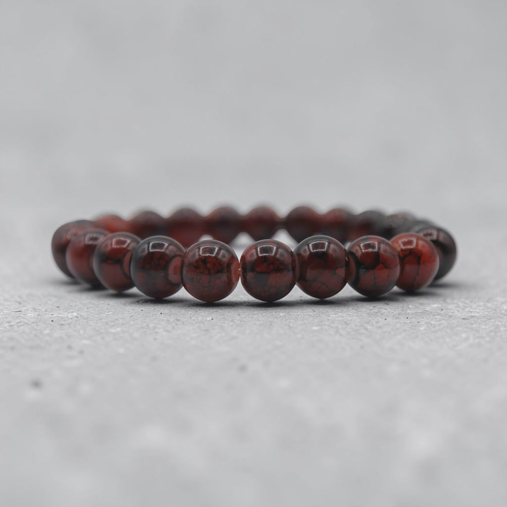 Red Jasper Beaded Bracelet, close-up detail