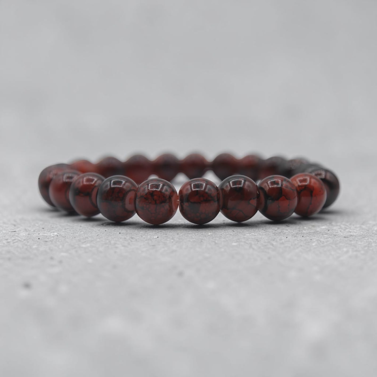 Red Jasper Beaded Bracelet, close-up detail