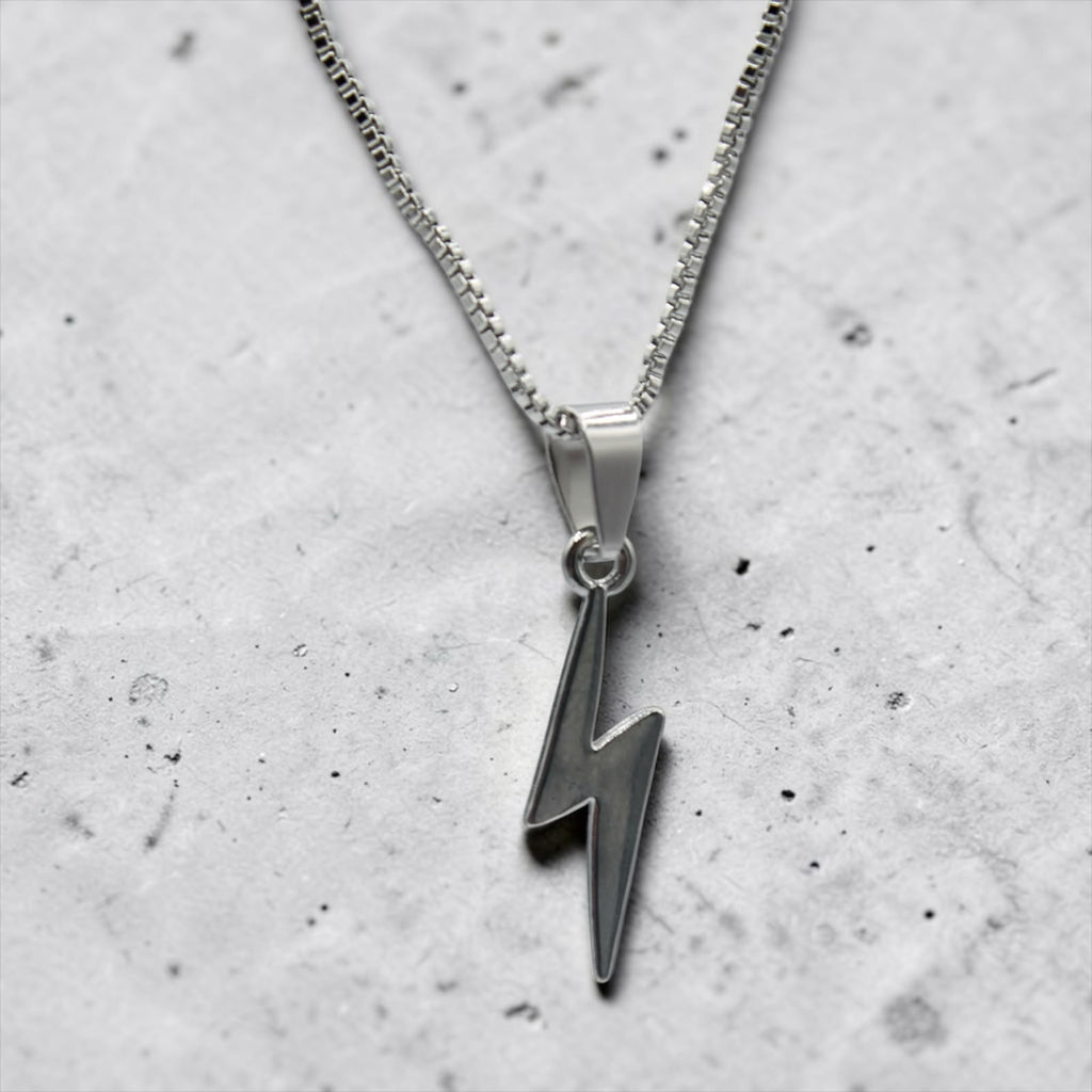 Thunderbolt Silver Pendant Necklace, additional angle