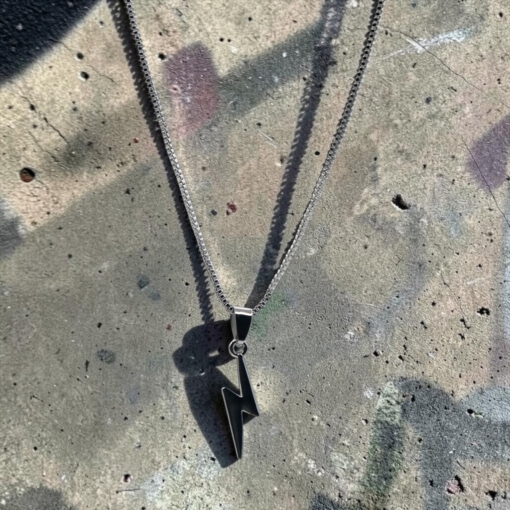 Thunderbolt Silver Pendant Necklace, additional angle