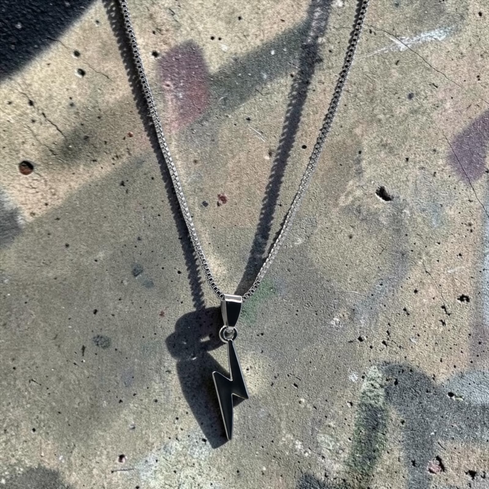 Thunderbolt Silver Pendant Necklace, additional angle