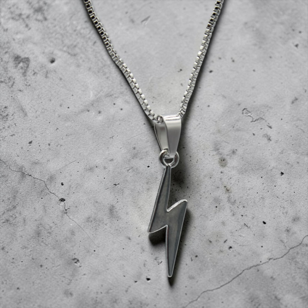 Thunderbolt Silver Pendant Necklace, close-up detail