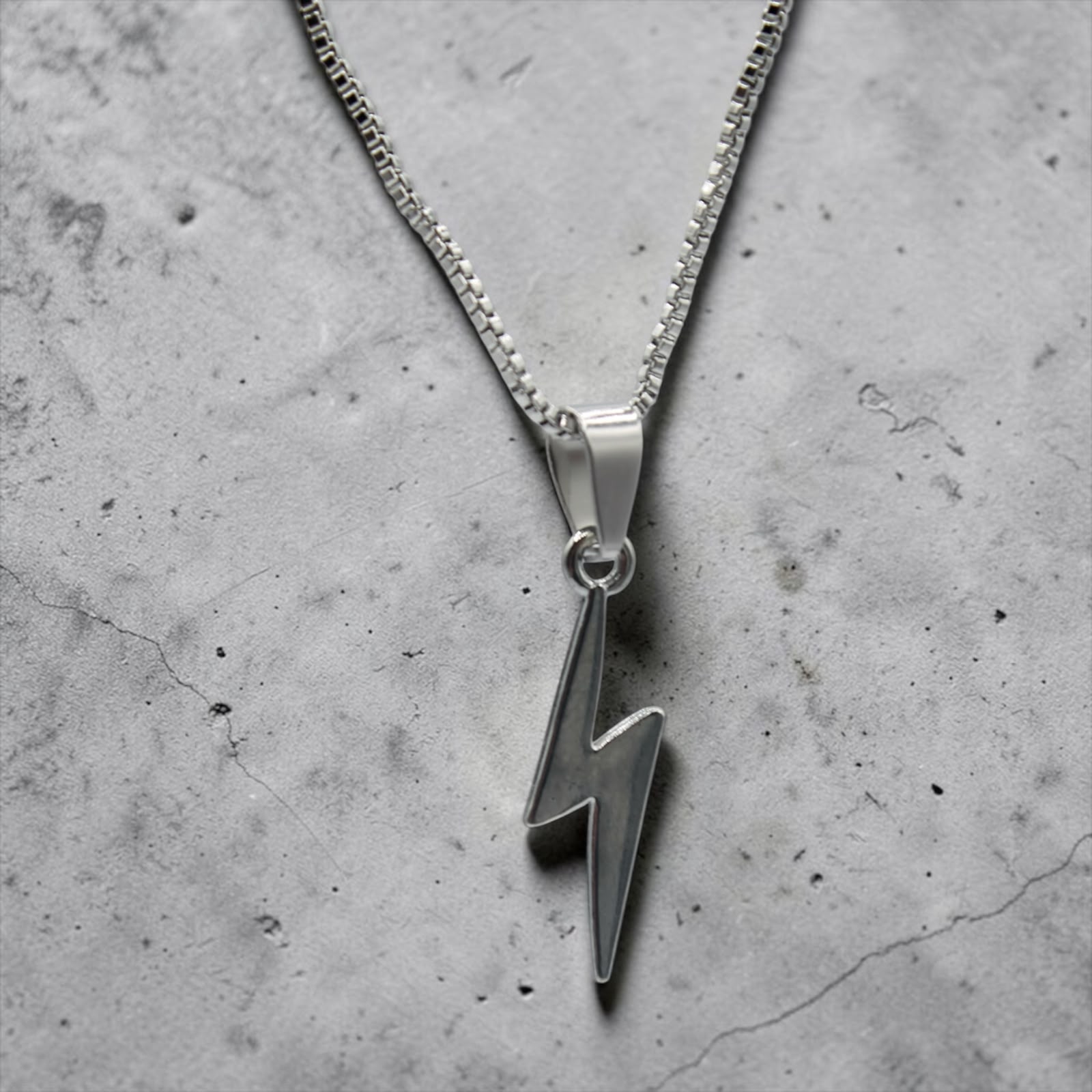 Thunderbolt Silver Pendant Necklace, close-up detail