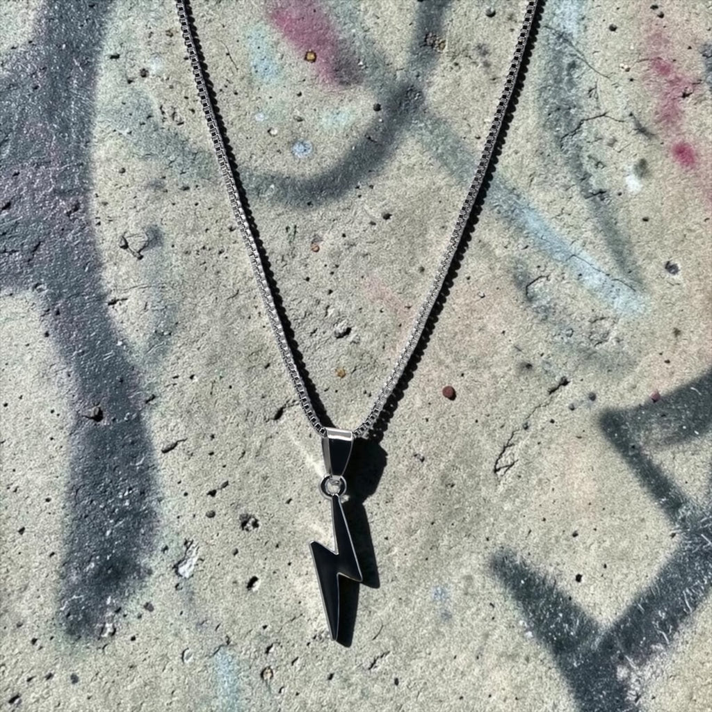 Thunderbolt Silver Pendant Necklace, close-up detail